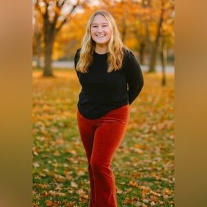 Maronie Women's Rustic Orange Striped Velvet Pants